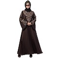A-line party wear abaya with Resham embroidery work- Coffee Brown